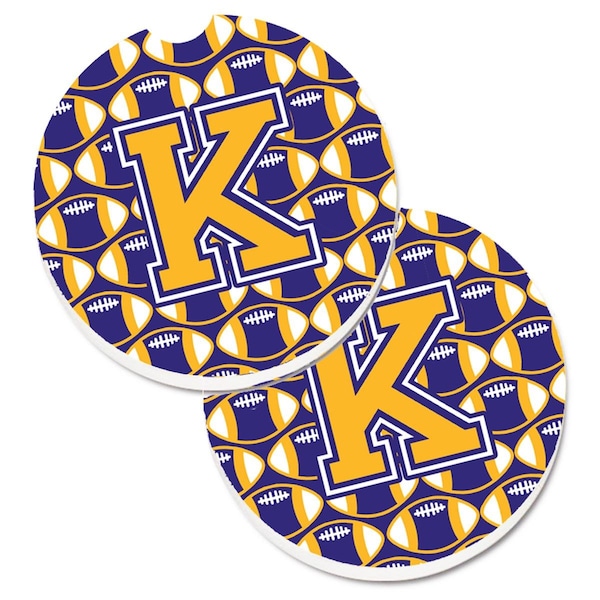 Carolines Treasures Letter K Football Purple and Gold Cup Holder Car Coaster, PK2 CJ1064-KCARC - main